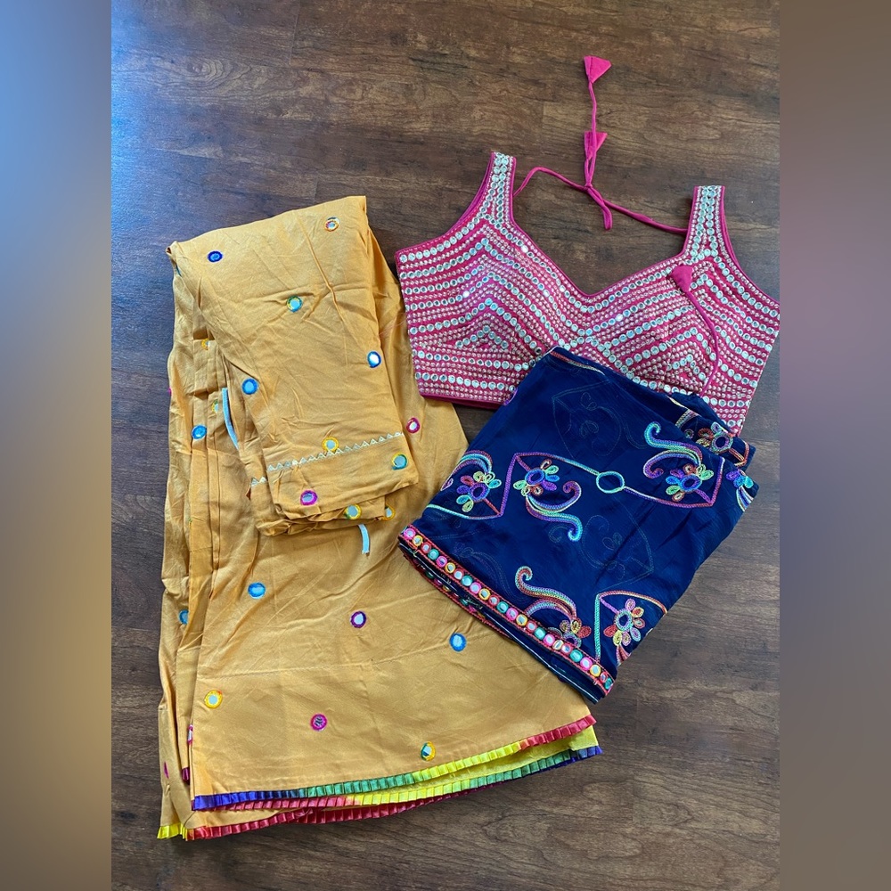 Indian Ethnic Wear - Traditional Chaniya Choli Navratri - Mustard Yellow+Pink